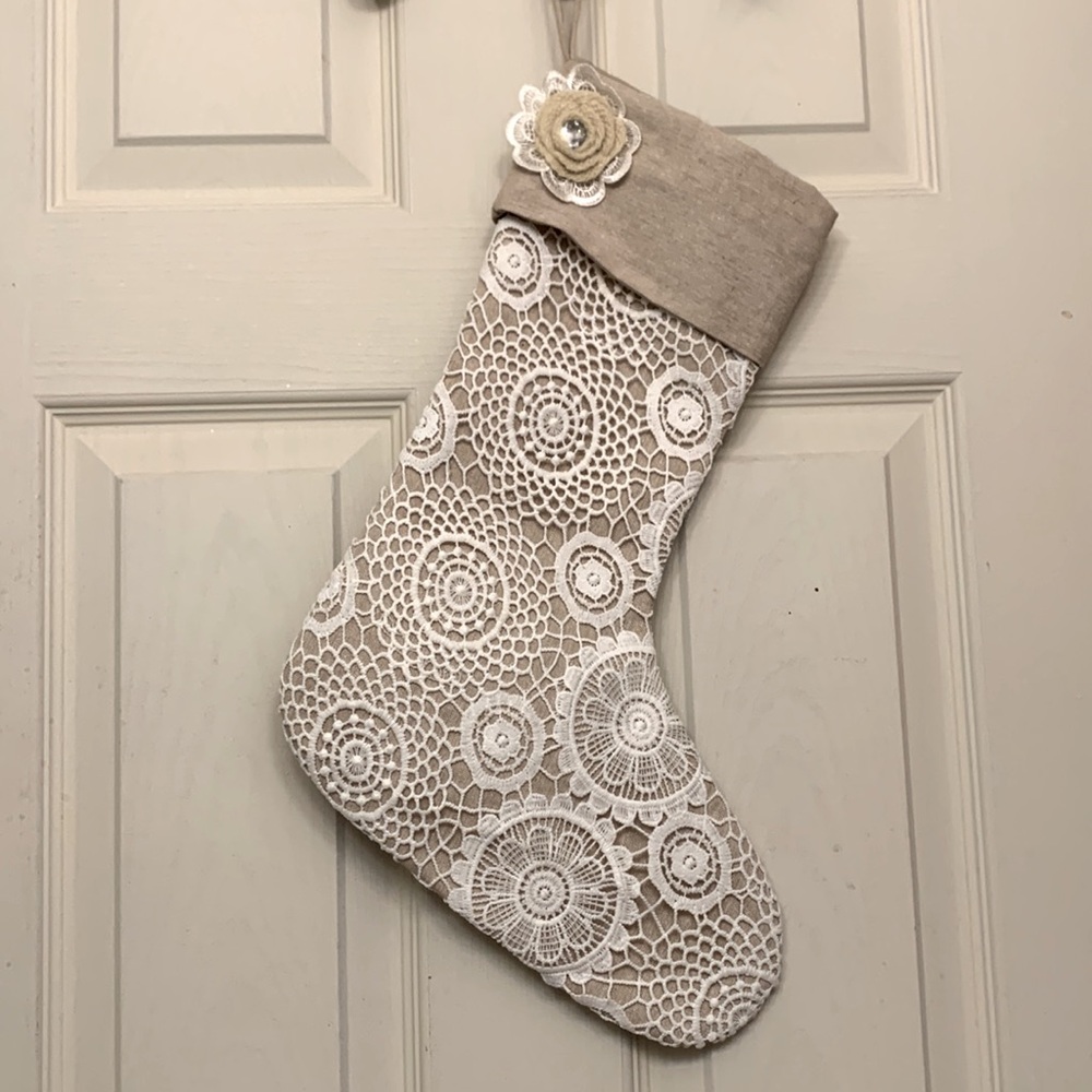NWOT Christmas Stocking Crochet Linen